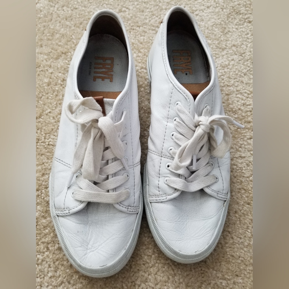 Frye White Lace-Up All Leather Sneakers